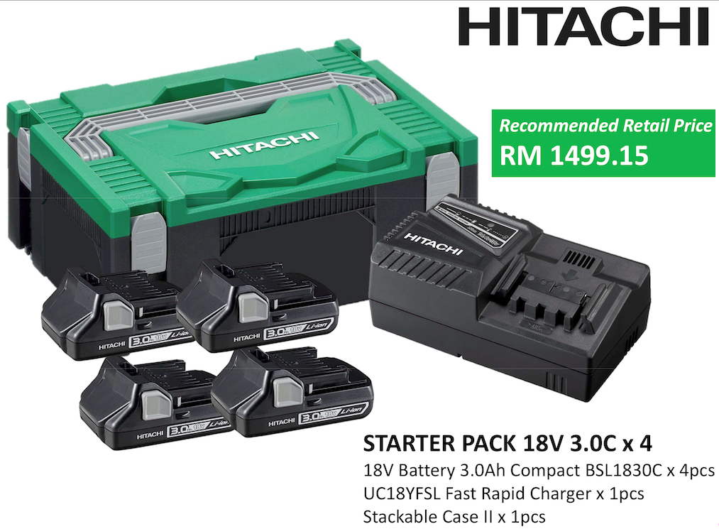 HiKOKI Li-ion Battery 18V3.0 x 4pcs, Fast Charger x 1pc - Click Image to Close
